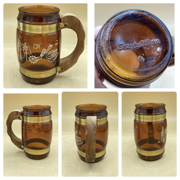 Siesta Ware Vintage MCM Western Tiki Barware Walnut Sleeve Beer Glass & Mug - Picture 2 of 16